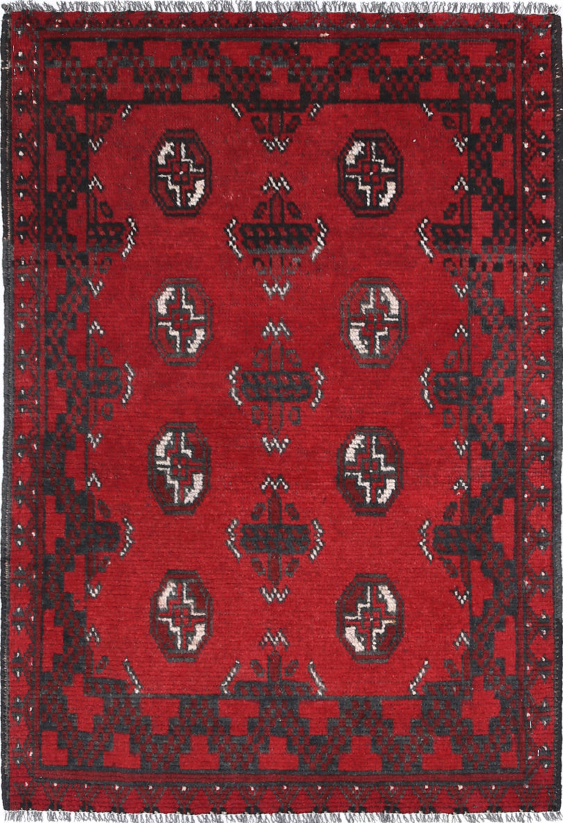 Ivory Hand-Knotted Afghan Tribal Geometric Wool Rug - 2'6" x 3'9"