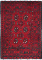 Ivory Hand-Knotted Afghan Tribal Geometric Wool Rug - 2'4" x 3'6"