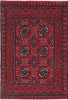 Ivory Hand-Knotted Afghan Tribal Geometric Wool Rug - 2'4" x 3'6"