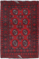 Ivory Hand-Knotted Afghan Tribal Geometric Wool Rug - 2'8" x 3'11"
