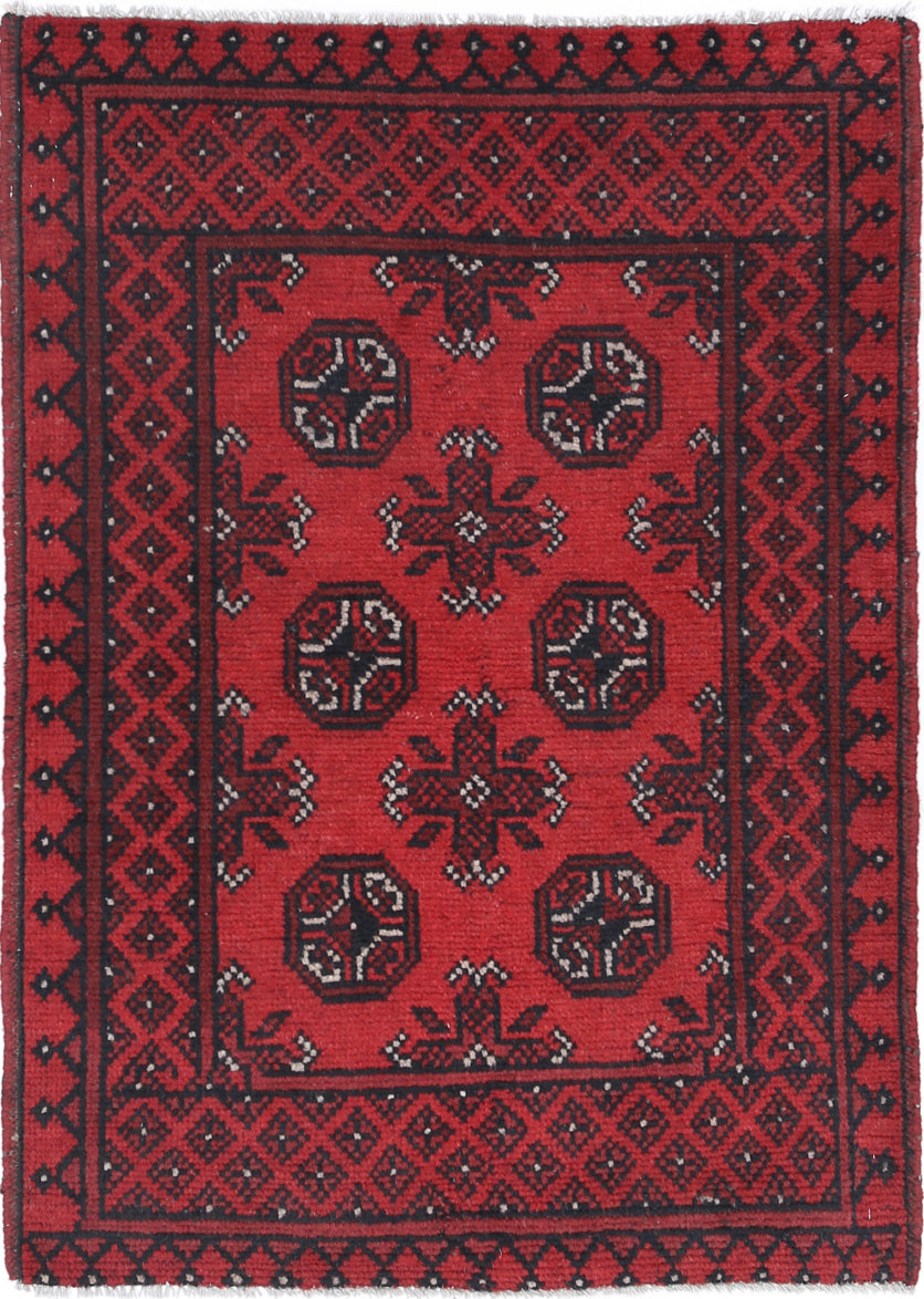 Ivory Hand-Knotted Afghan Tribal Geometric Wool Rug - 2'7" x 3'9"