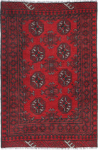 Ivory Hand-Knotted Afghan Tribal Geometric Wool Rug - 2'8" x 4'0"