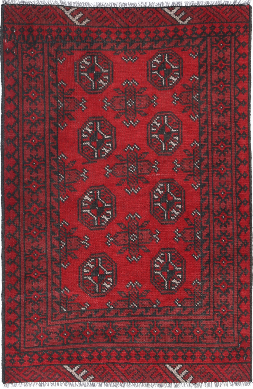 Ivory Hand-Knotted Afghan Tribal Geometric Wool Rug - 2'8" x 4'0"