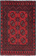 Ivory Hand-Knotted Afghan Tribal Geometric Wool Rug - 2'4" x 3'9"